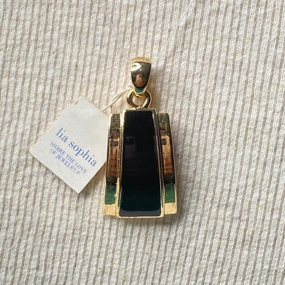 Lia Sophia Pendant Gold Tone Black Enamel Sleek Minimalist - Picture 1 of 7